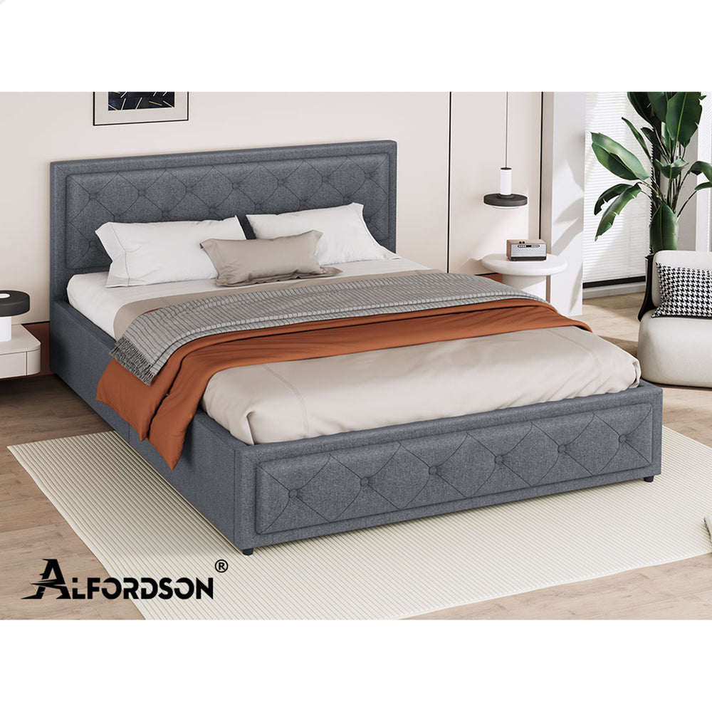ALFORDSON Bed Frame Double Size Gas Lift Storage Mattress Base Fabric Grey
