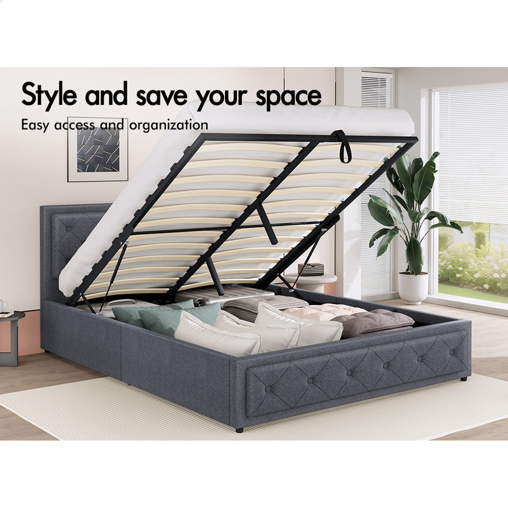 ALFORDSON Bed Frame Double Size Gas Lift Storage Mattress Base Fabric Grey