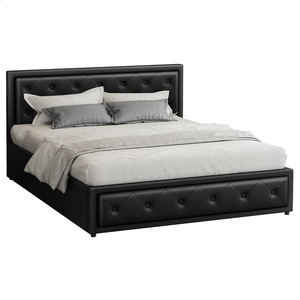 ALFORDSON Bed Frame King Size Gas Lift Storage Mattress Base Leather Black