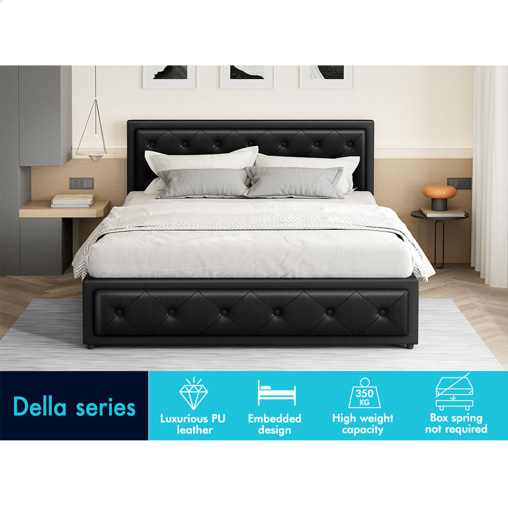 ALFORDSON Bed Frame King Size Gas Lift Storage Mattress Base Leather Black