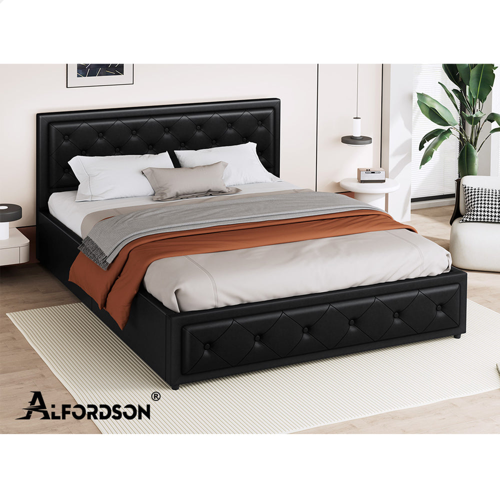 ALFORDSON Bed Frame King Size Gas Lift Storage Mattress Base Leather Black