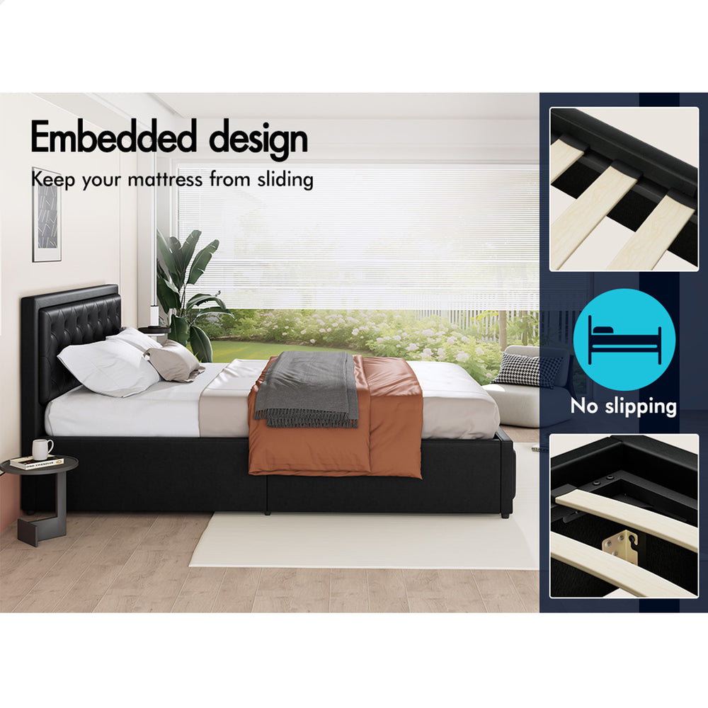 ALFORDSON Bed Frame King Size Gas Lift Storage Mattress Base Leather Black