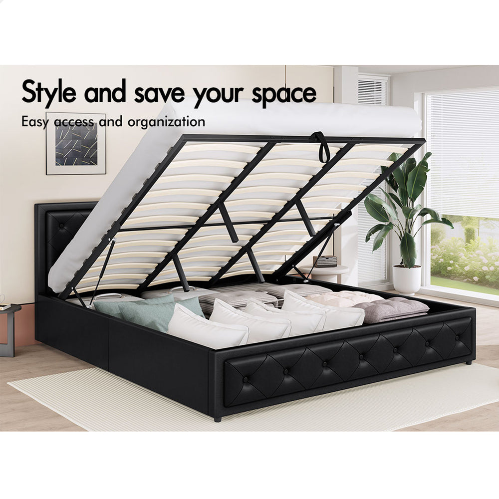 ALFORDSON Bed Frame King Size Gas Lift Storage Mattress Base Leather Black