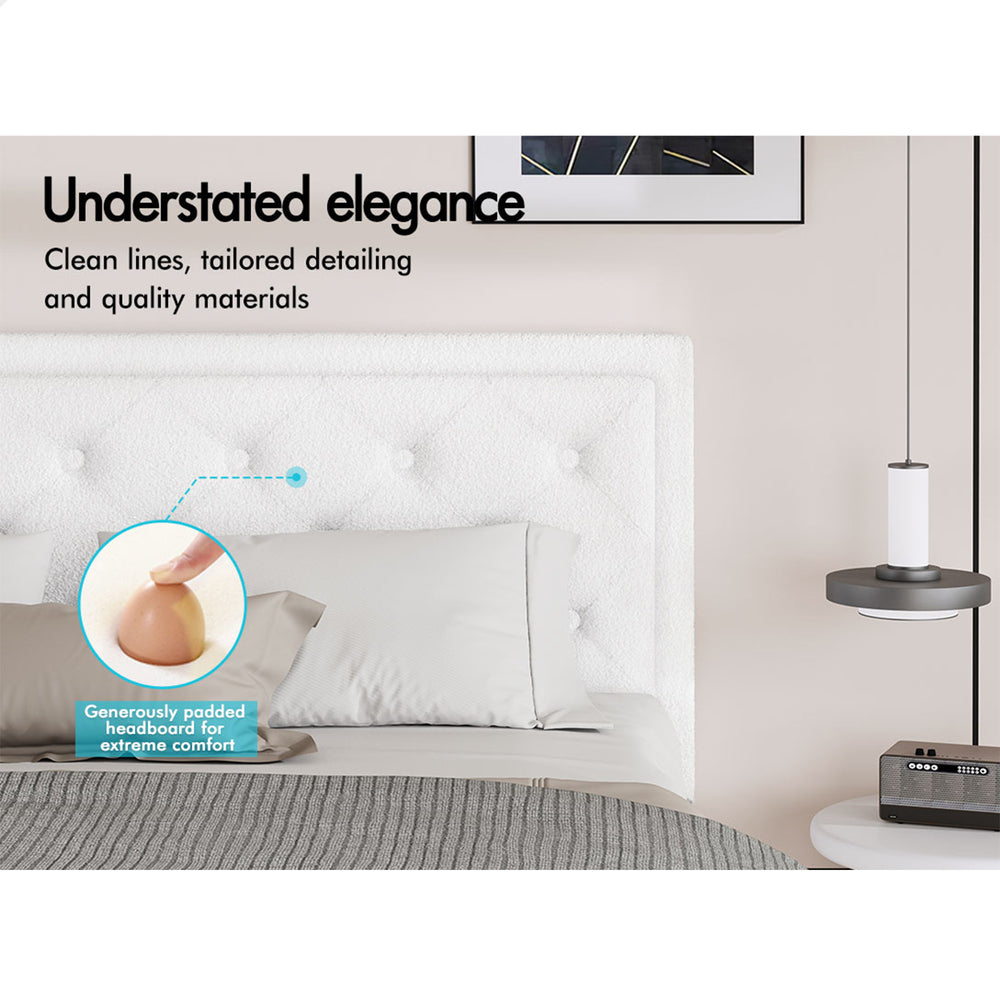 ALFORDSON Bed Frame King Size Gas Lift Storage Base Boucle Fabric White