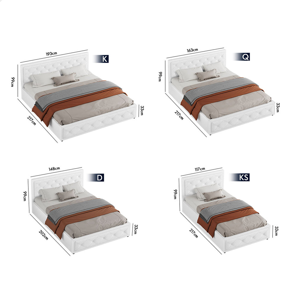 ALFORDSON Bed Frame King Size Gas Lift Storage Base Boucle Fabric White