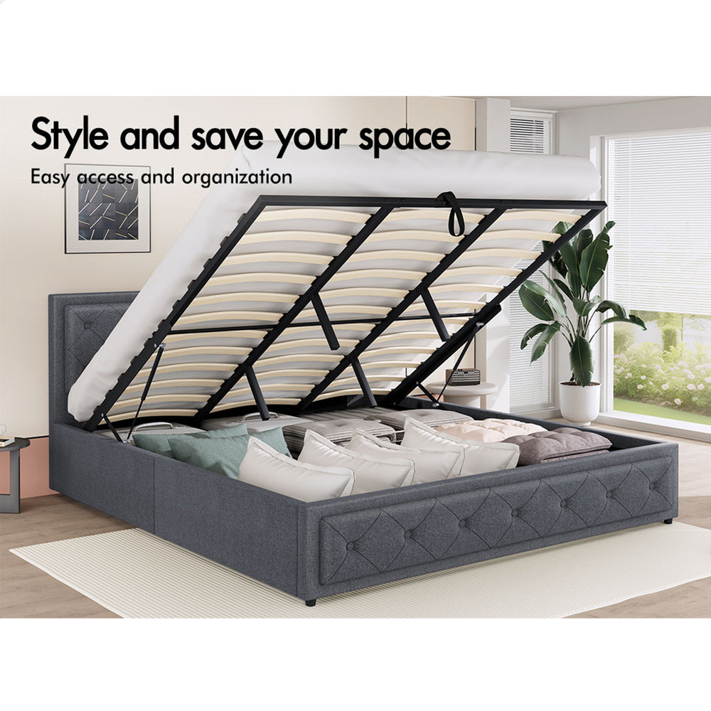 ALFORDSON Bed Frame King Size Gas Lift Storage Mattress Base Fabric Grey