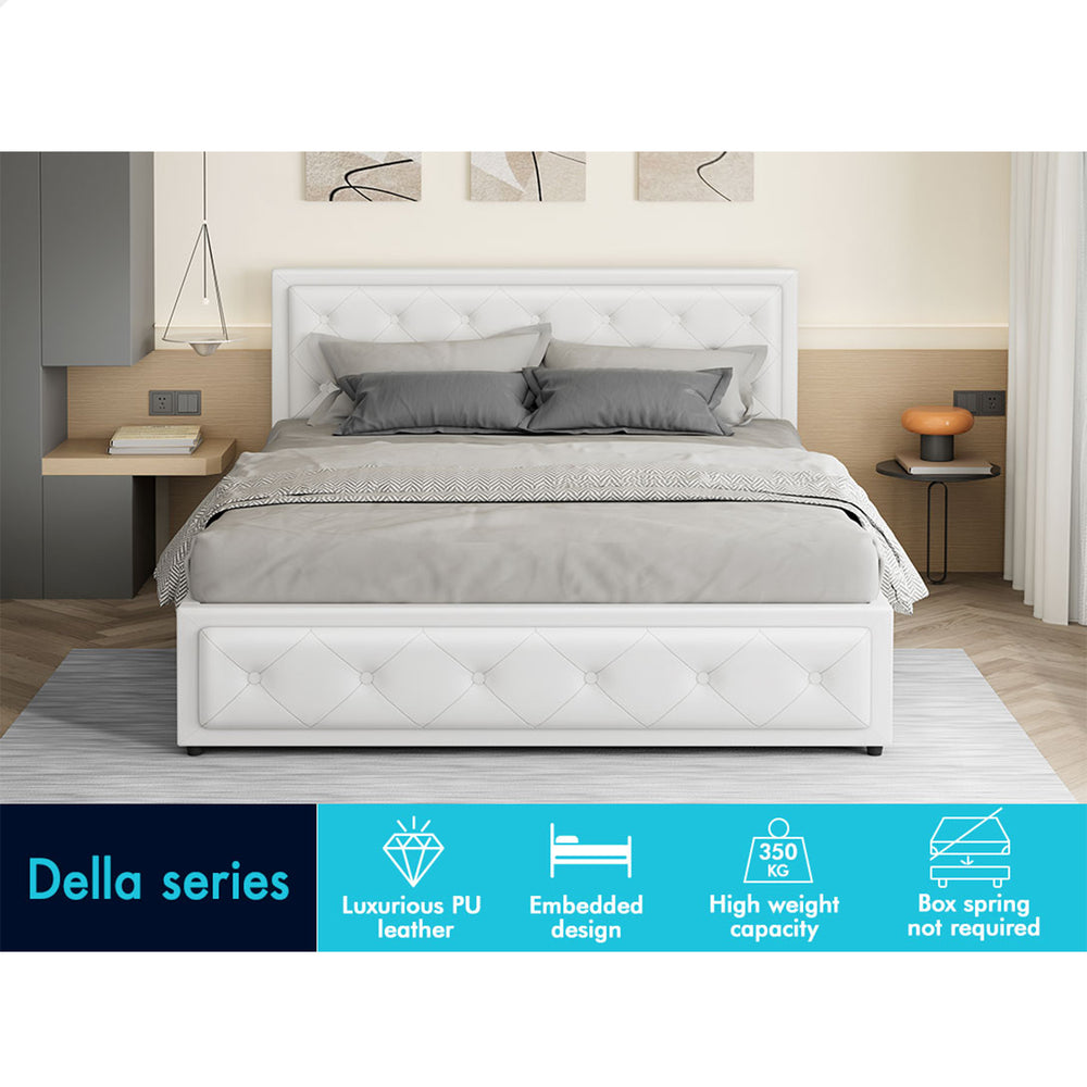 ALFORDSON Bed Frame King Size Gas Lift Storage Mattress Base Leather White