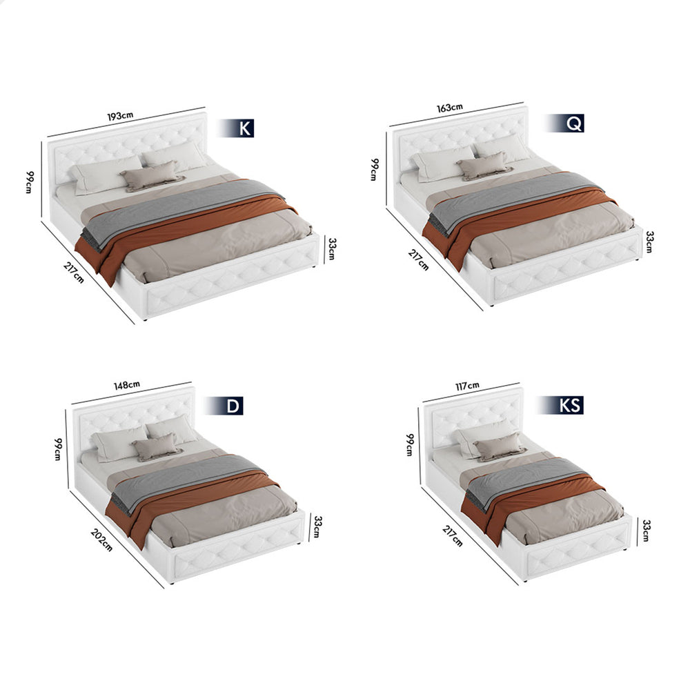 ALFORDSON Bed Frame King Single Gas Lift Storage Base Boucle Fabric White
