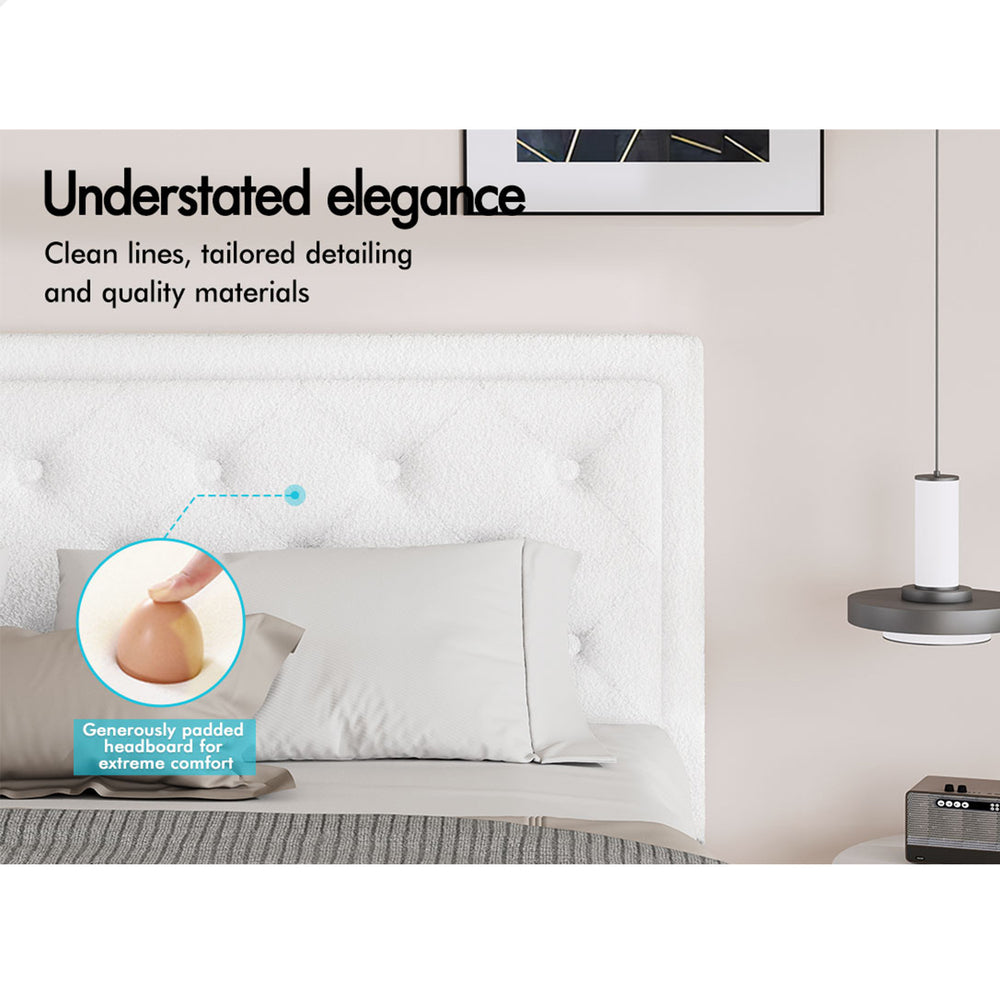 ALFORDSON Bed Frame King Single Gas Lift Storage Base Boucle Fabric White