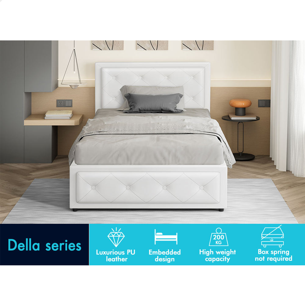 ALFORDSON Bed Frame King Single Gas Lift Storage Mattress Base Leather White