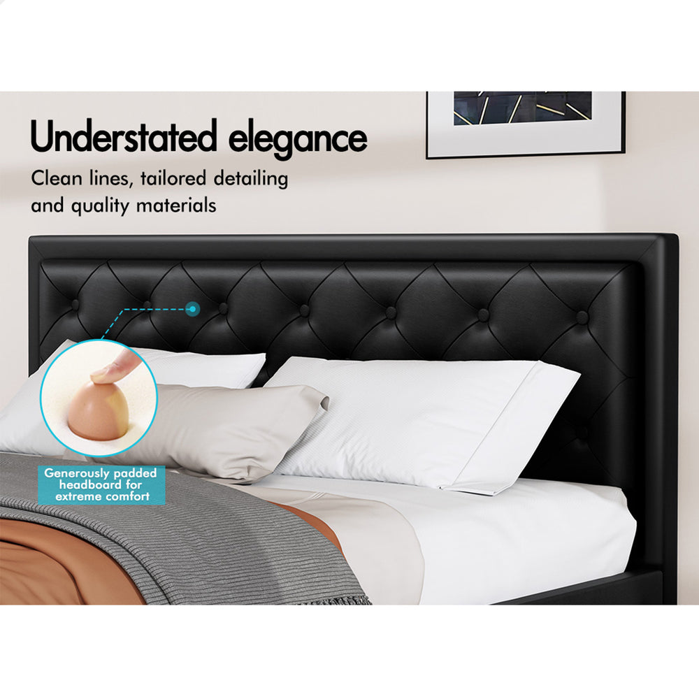 ALFORDSON Bed Frame Queen Size Gas Lift Storage Mattress Base Leather Black