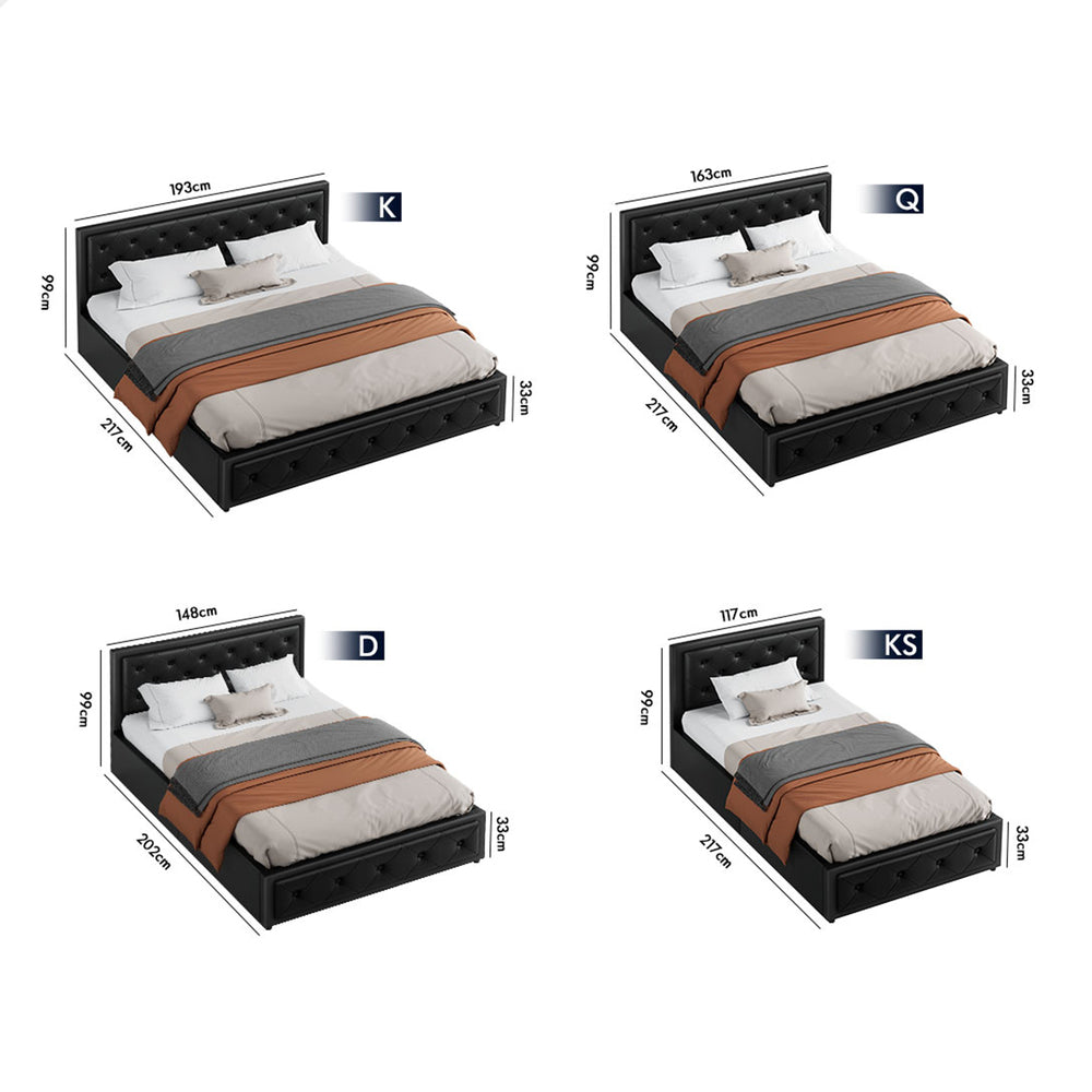 ALFORDSON Bed Frame Queen Size Gas Lift Storage Mattress Base Leather Black