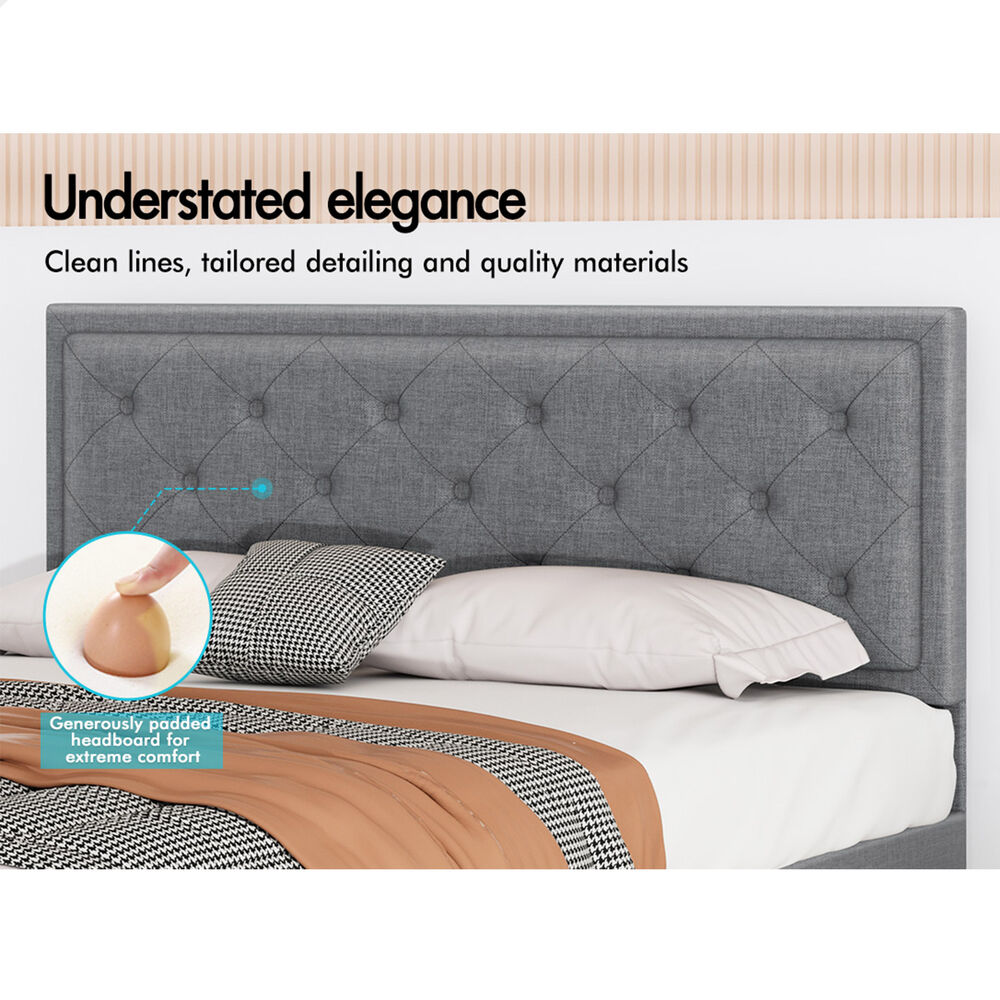 ALFORDSON Bed Frame Double Size Gas Lift Storage Mattress Base Fabric Grey DIANA