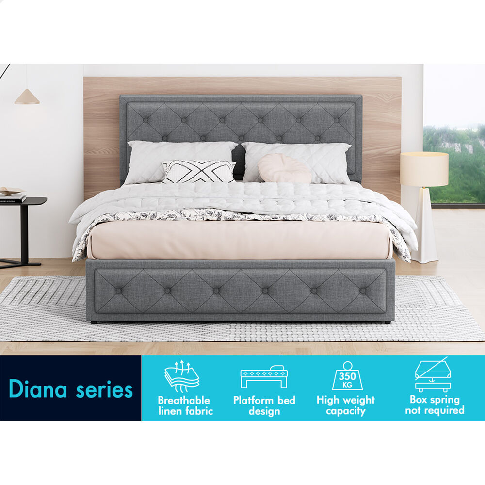 ALFORDSON Bed Frame King Size Gas Lift Storage Mattress Base Fabric Grey DIANA