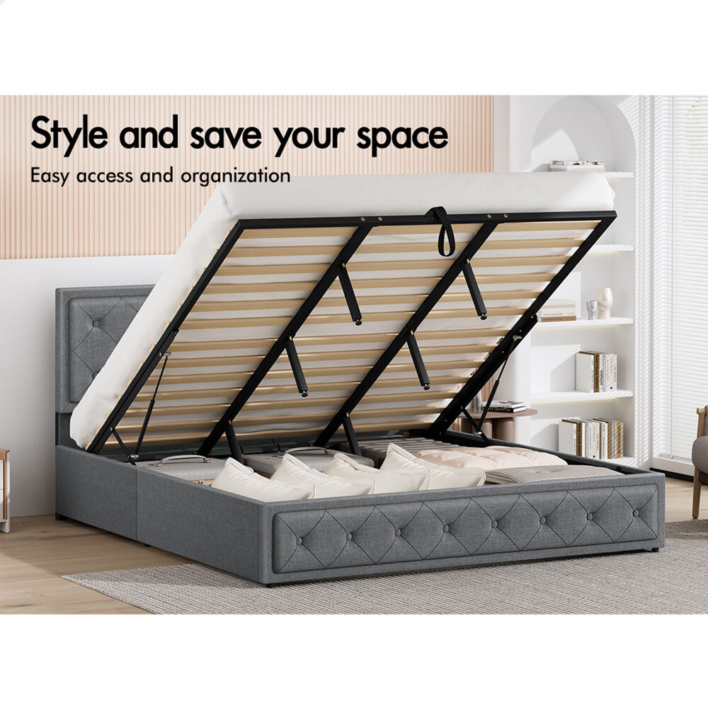 ALFORDSON Bed Frame King Size Gas Lift Storage Mattress Base Fabric Grey DIANA