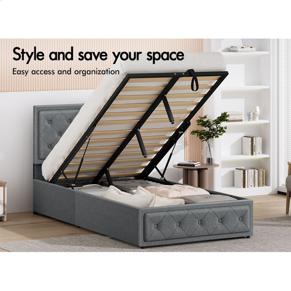ALFORDSON Bed Frame King Single Gas Lift Storage Mattress Base Fabric Grey DIANA