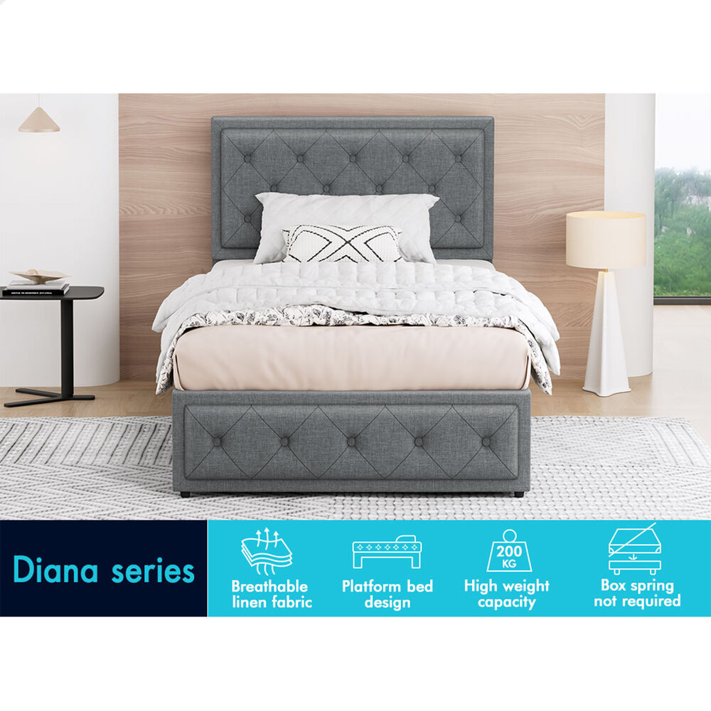 ALFORDSON Bed Frame King Single Gas Lift Storage Mattress Base Fabric Grey DIANA