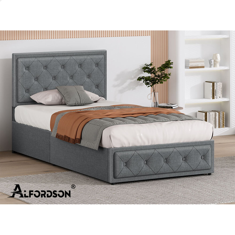ALFORDSON Bed Frame King Single Gas Lift Storage Mattress Base Fabric Grey DIANA