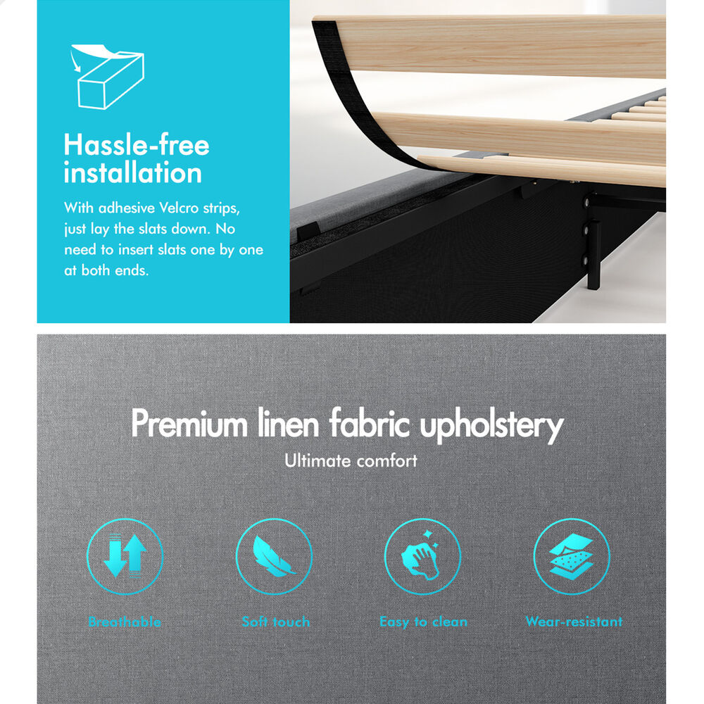 ALFORDSON Bed Frame King Single Gas Lift Storage Mattress Base Fabric Grey DIANA