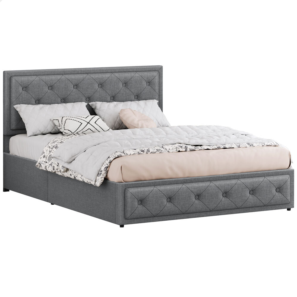 ALFORDSON Bed Frame Queen Size Gas Lift Storage Mattress Base Fabric Grey DIANA