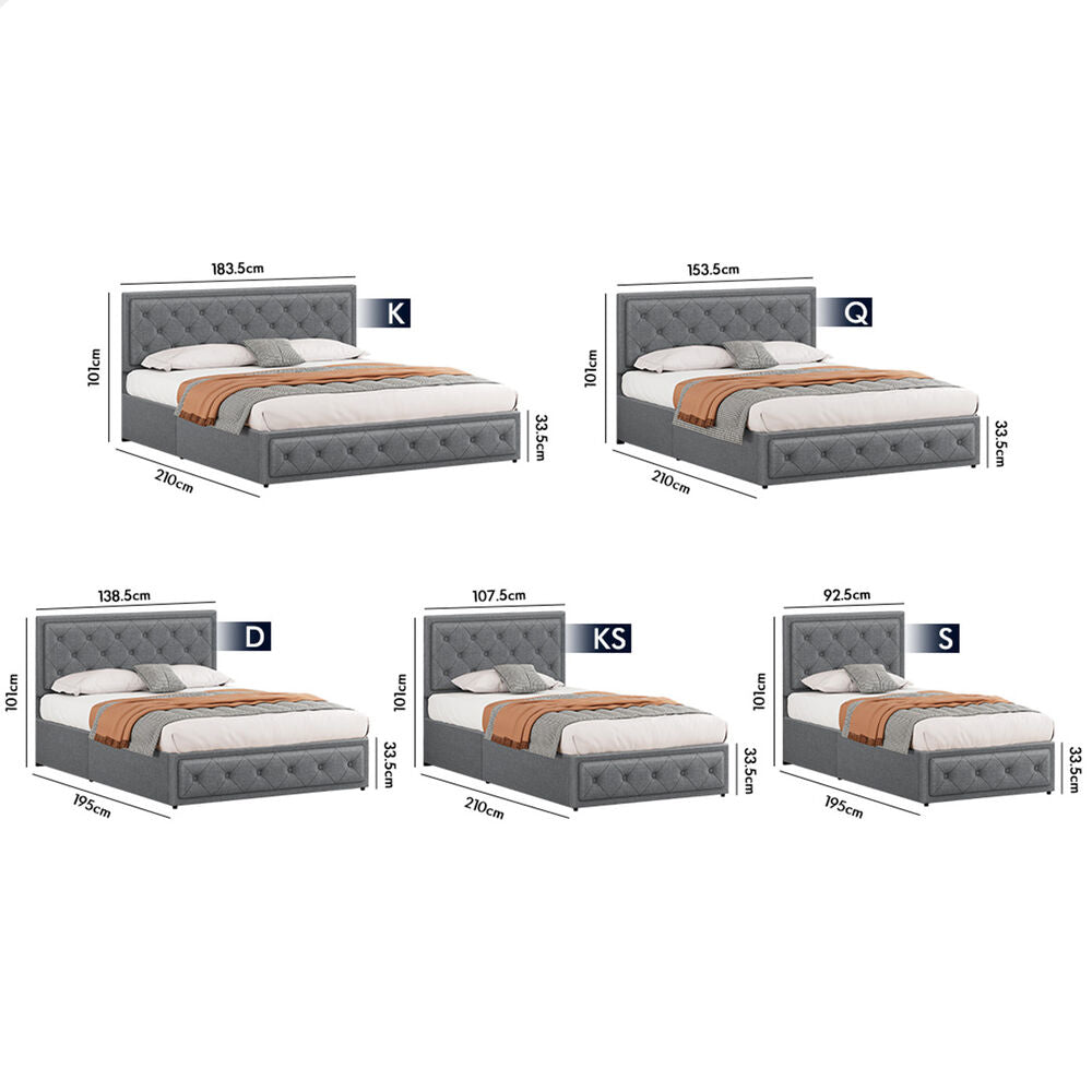 ALFORDSON Bed Frame Queen Size Gas Lift Storage Mattress Base Fabric Grey DIANA