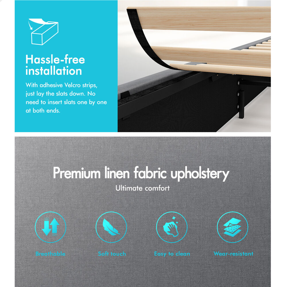 ALFORDSON Bed Frame Queen Size Gas Lift Storage Mattress Base Fabric Grey DIANA