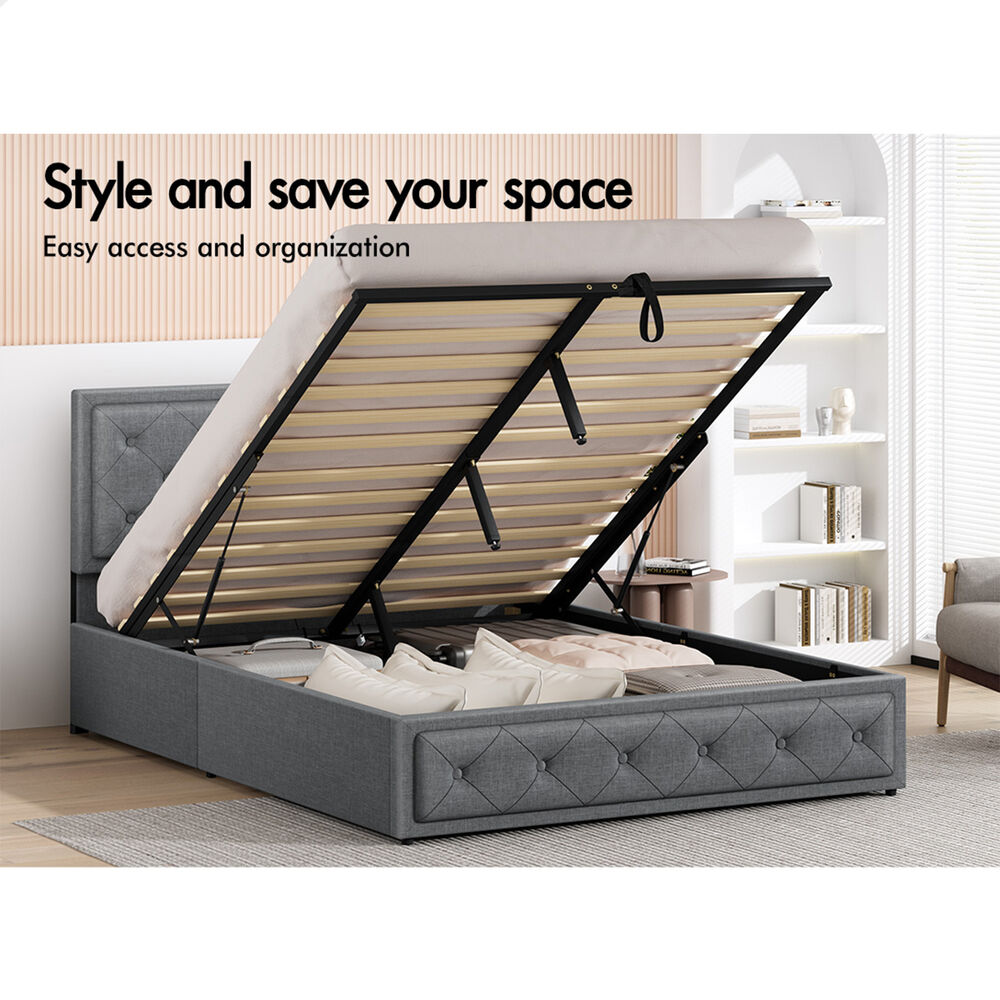 ALFORDSON Bed Frame Queen Size Gas Lift Storage Mattress Base Fabric Grey DIANA