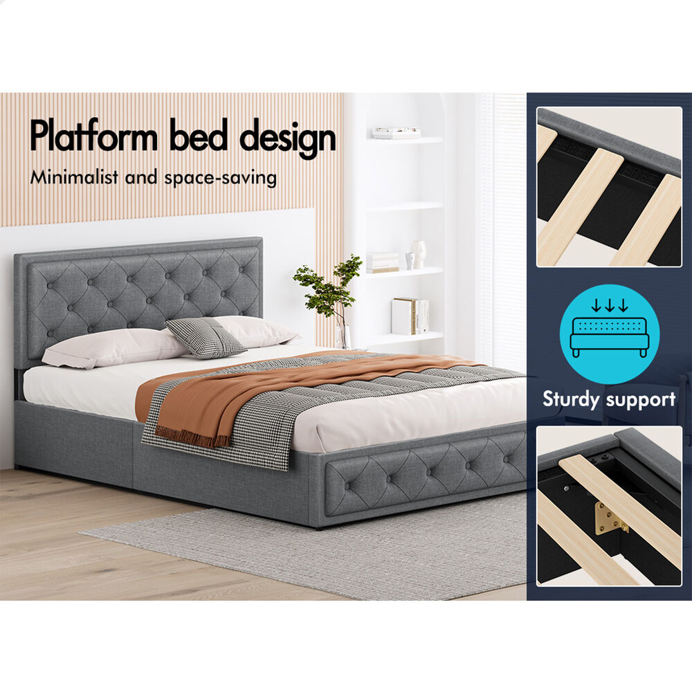 ALFORDSON Bed Frame Queen Size Gas Lift Storage Mattress Base Fabric Grey DIANA