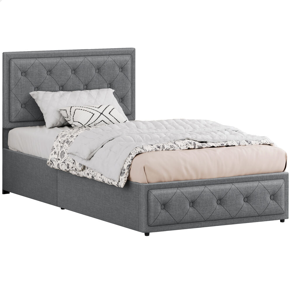 ALFORDSON Bed Frame Single Size Gas Lift Storage Mattress Base Fabric Grey DIANA