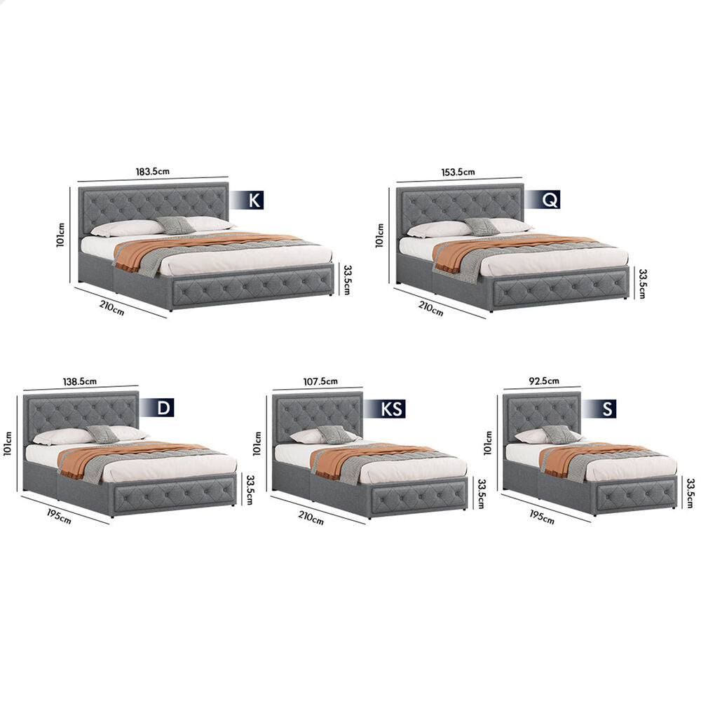 ALFORDSON Bed Frame Single Size Gas Lift Storage Mattress Base Fabric Grey DIANA