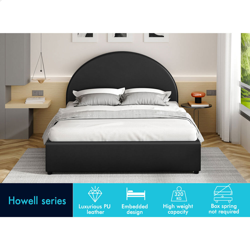 ALFORDSON Bed Frame Double Size Gas Lift Base With Storage Black Leather HOWELL
