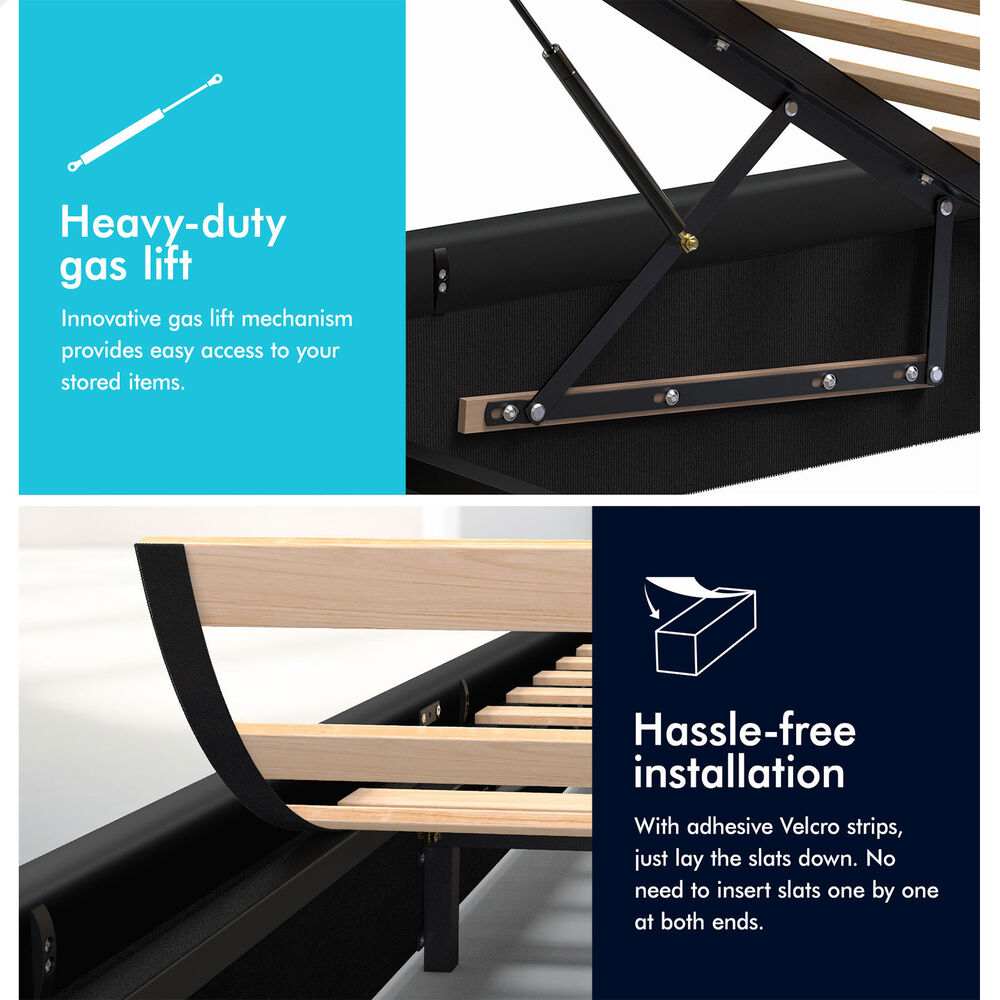 ALFORDSON Bed Frame Double Size Gas Lift Base With Storage Black Leather HOWELL