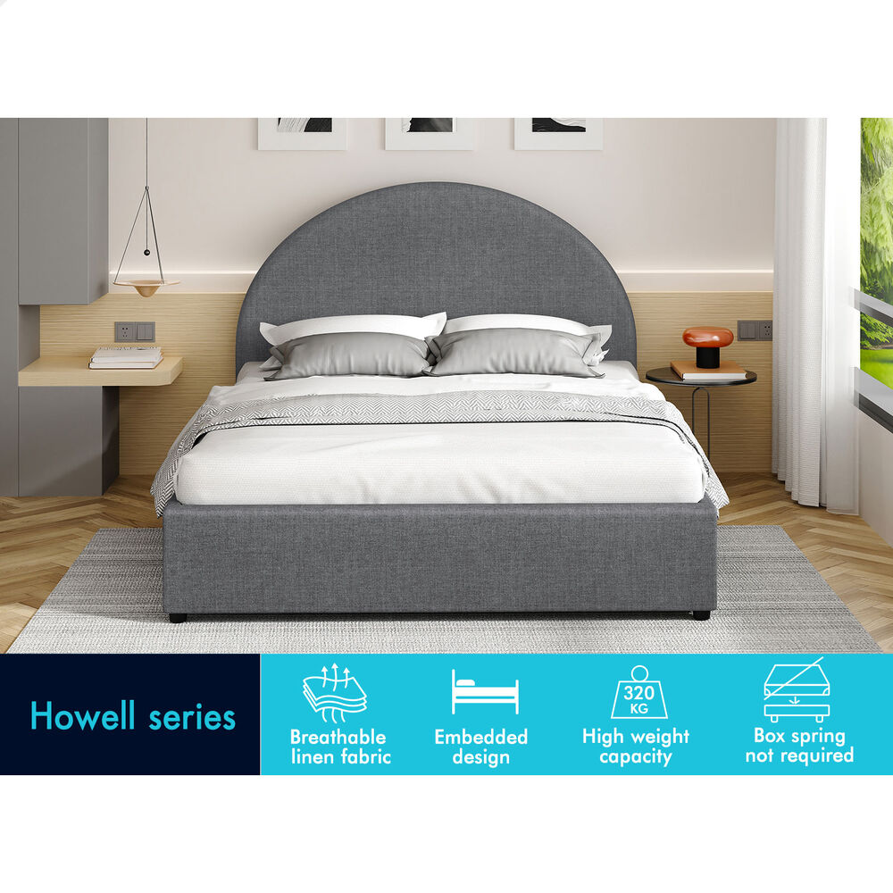 ALFORDSON Bed Frame Double Size Gas Lift Base With Storage Grey Fabric HOWELL