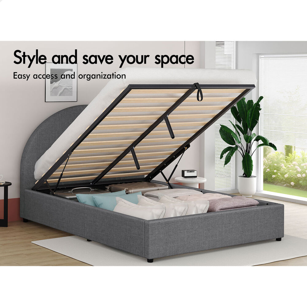 ALFORDSON Bed Frame Double Size Gas Lift Base With Storage Grey Fabric HOWELL