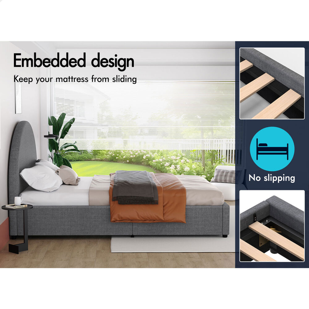 ALFORDSON Bed Frame Double Size Gas Lift Base With Storage Grey Fabric HOWELL