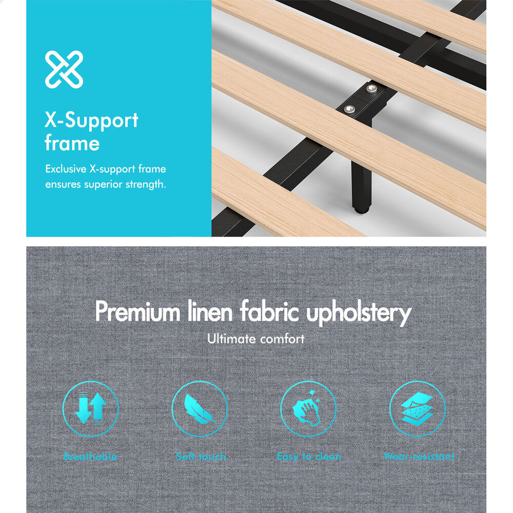 ALFORDSON Bed Frame Double Size Gas Lift Base With Storage Grey Fabric HOWELL