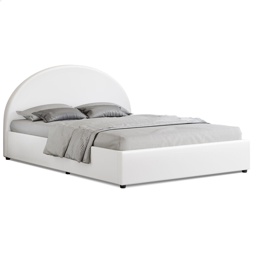 ALFORDSON Bed Frame Double Size Gas Lift Base With Storage White Leather HOWELL