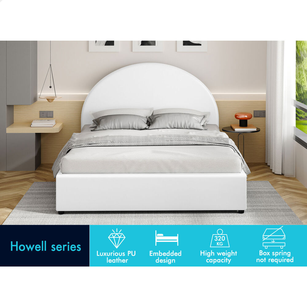 ALFORDSON Bed Frame Double Size Gas Lift Base With Storage White Leather HOWELL