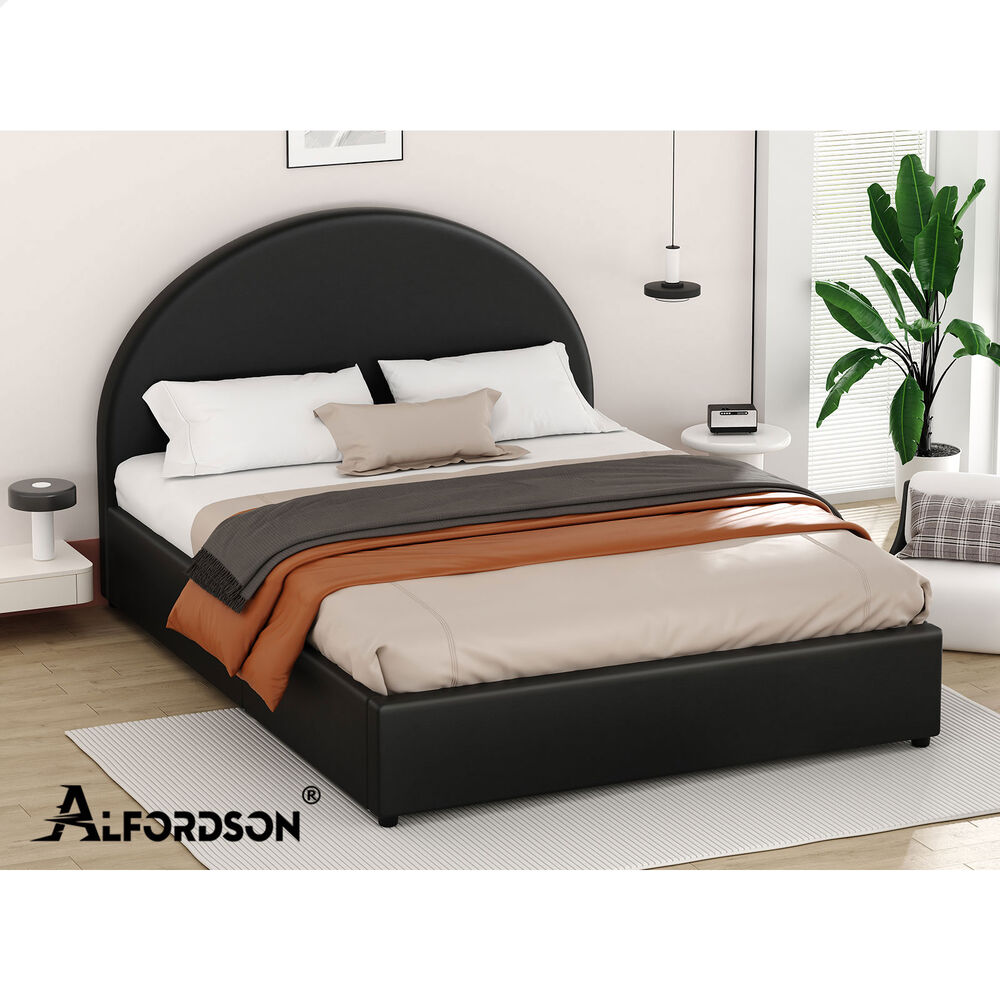 ALFORDSON Bed Frame King Size Gas Lift Base With Storage Black Leather HOWELL