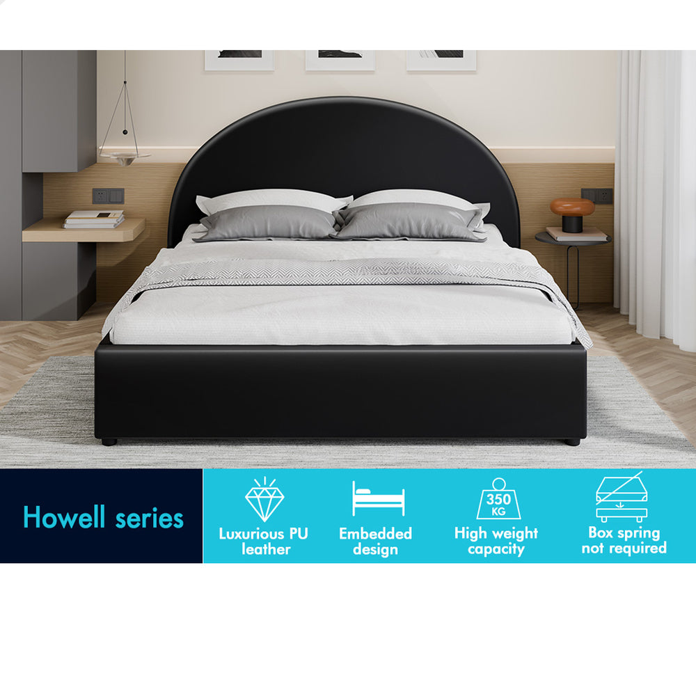 ALFORDSON Bed Frame King Size Gas Lift Base With Storage Black Leather HOWELL