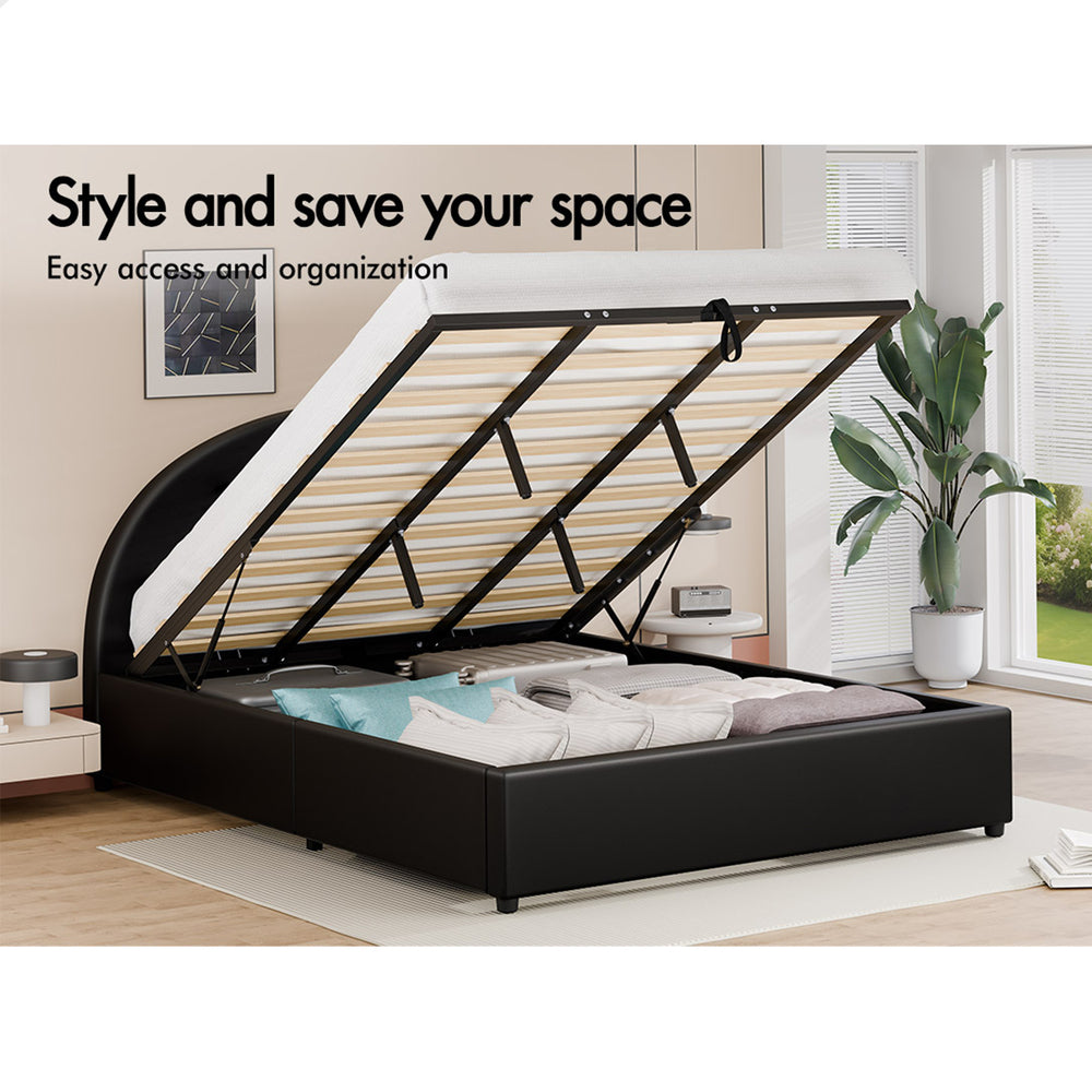 ALFORDSON Bed Frame King Size Gas Lift Base With Storage Black Leather HOWELL