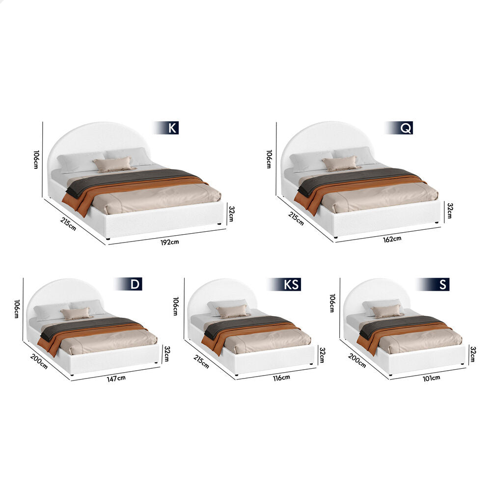 ALFORDSON Bed Frame King Size Gas Lift Base With Storage White Boucle HOWELL