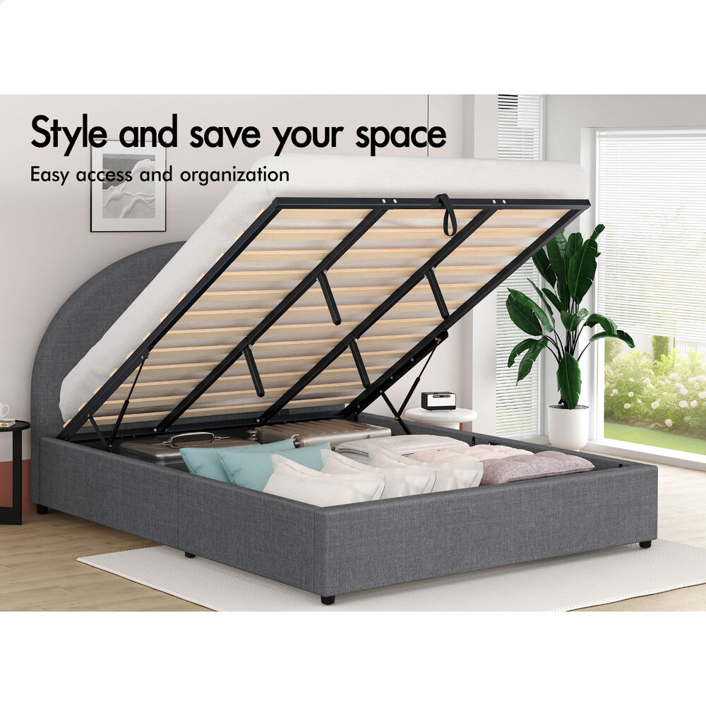 ALFORDSON Bed Frame King Size Gas Lift Base With Storage Grey Fabric HOWELL