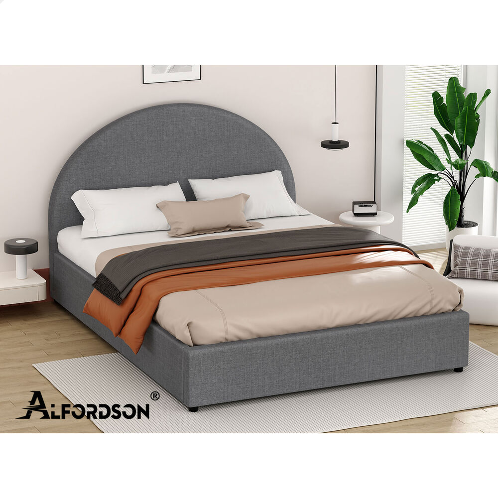 ALFORDSON Bed Frame King Size Gas Lift Base With Storage Grey Fabric HOWELL