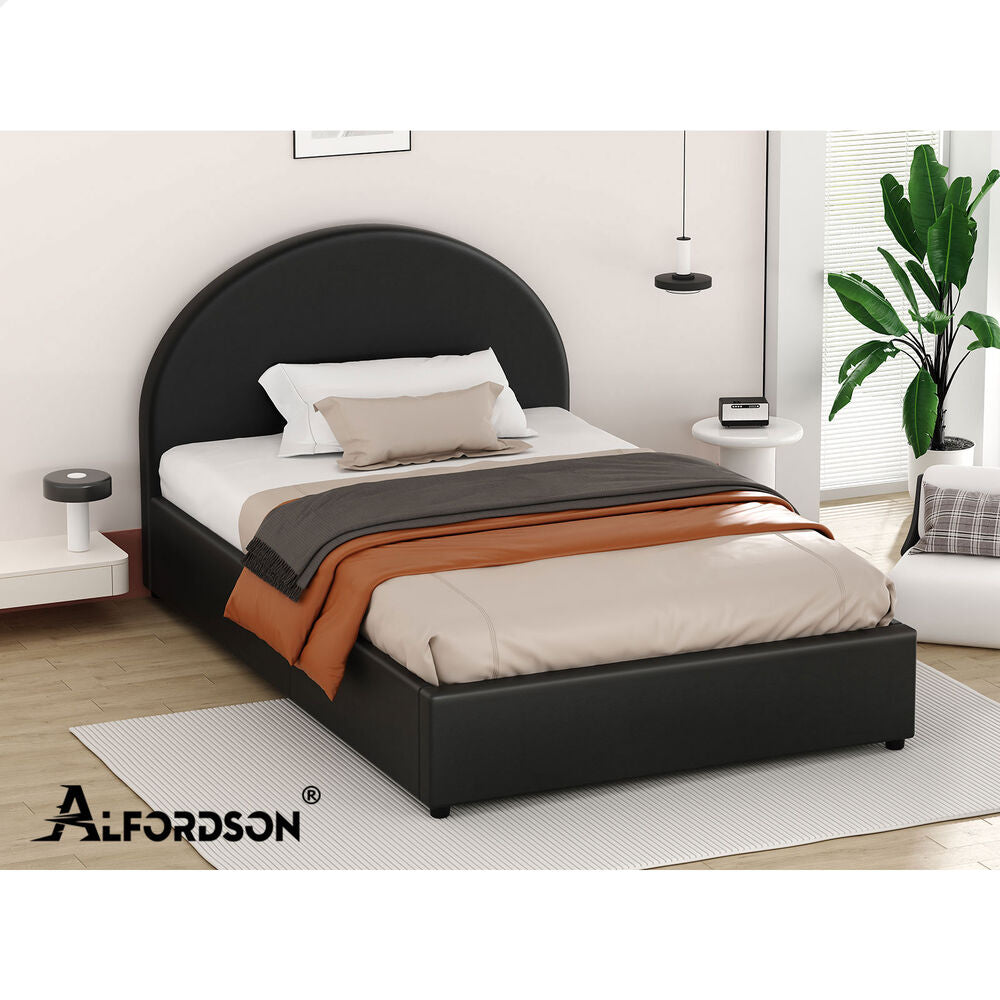 ALFORDSON Bed Frame King Single Gas Lift Base With Storage Black Leather HOWELL