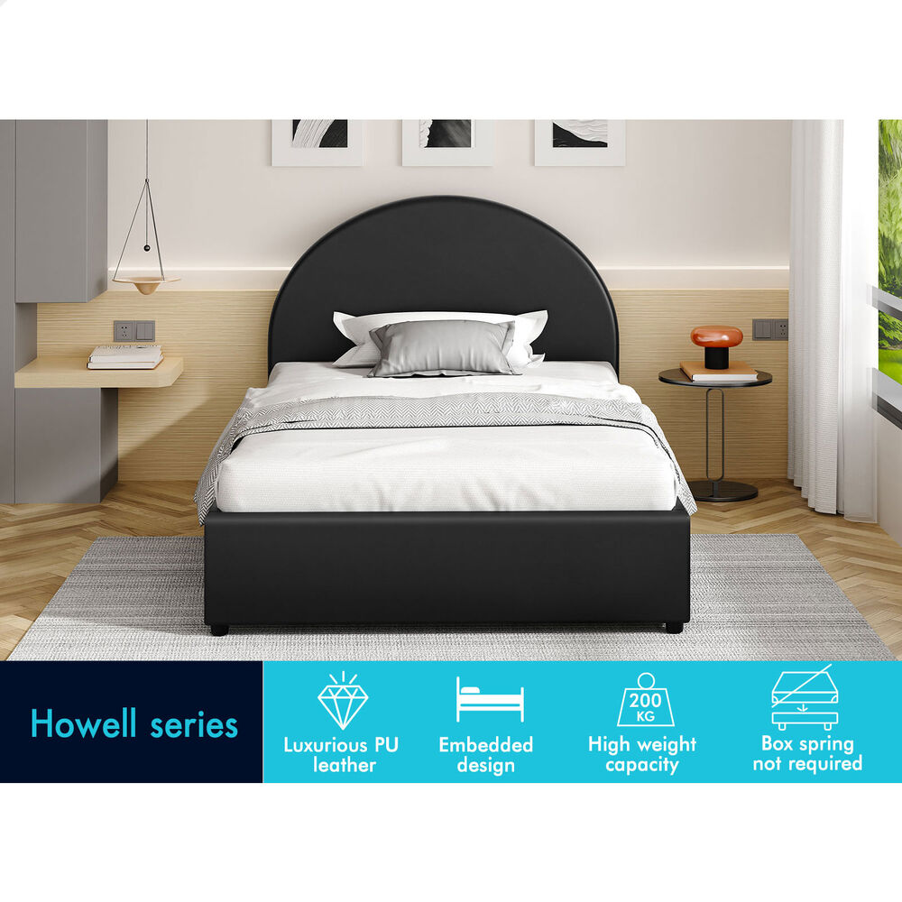 ALFORDSON Bed Frame King Single Gas Lift Base With Storage Black Leather HOWELL