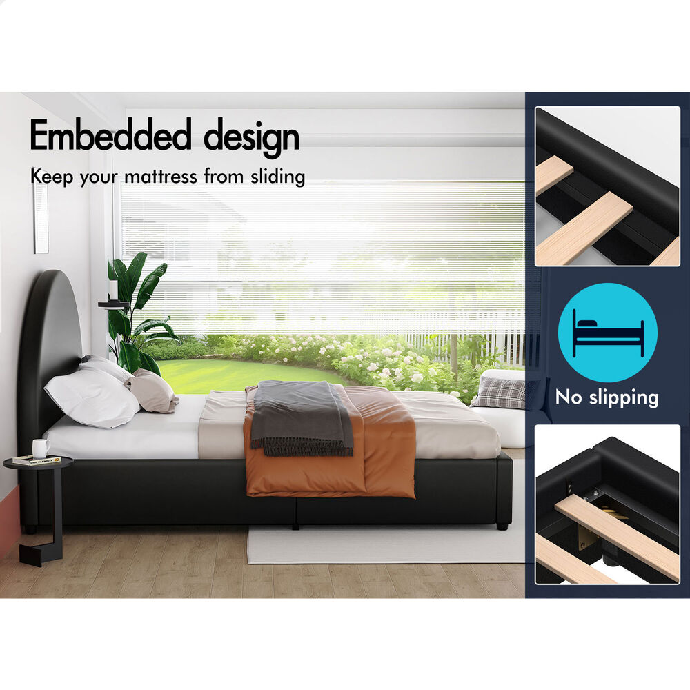 ALFORDSON Bed Frame King Single Gas Lift Base With Storage Black Leather HOWELL