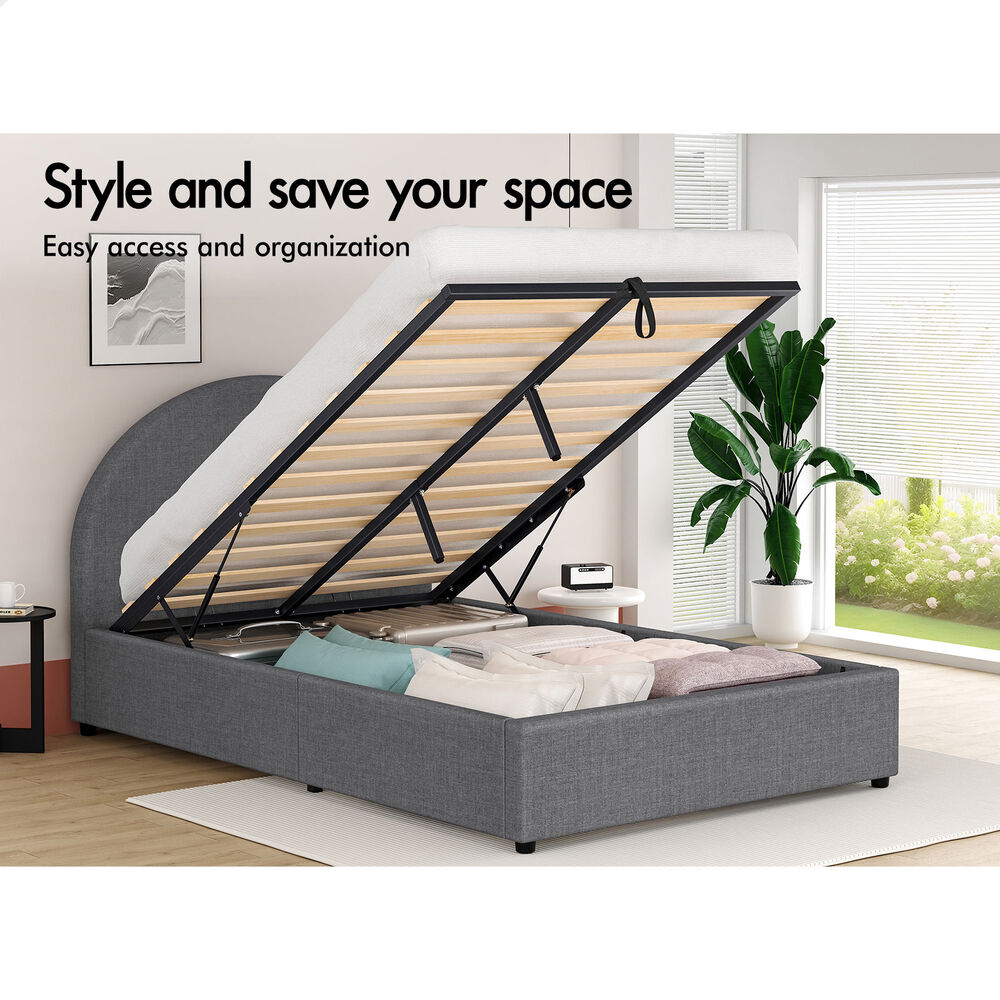 ALFORDSON Bed Frame King Single Gas Lift Base With Storage Grey Fabric HOWELL