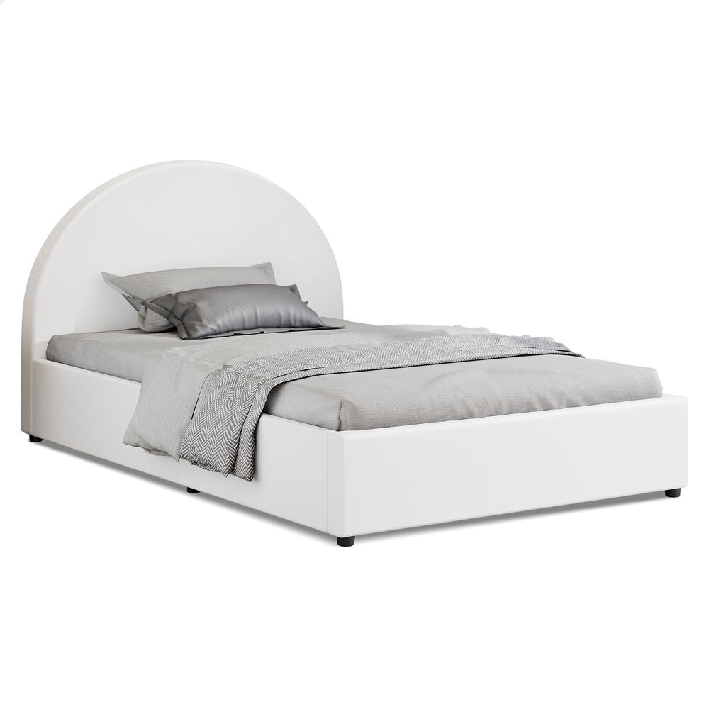 ALFORDSON Bed Frame King Single Gas Lift Base With Storage White Leather HOWELL