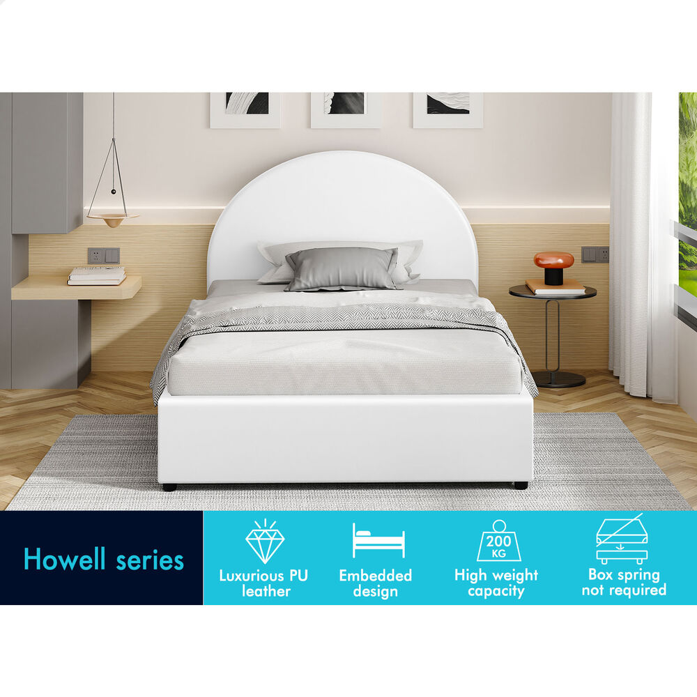 ALFORDSON Bed Frame King Single Gas Lift Base With Storage White Leather HOWELL